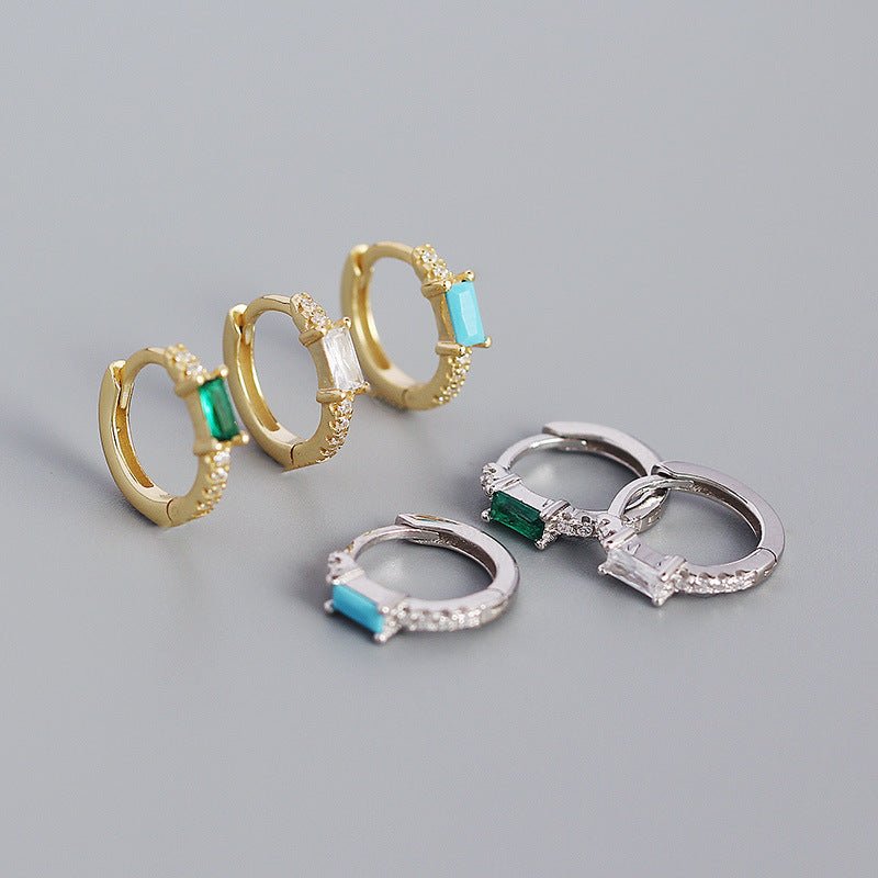 Elegant Geometric Design S925 Sterling Silver Hoop Earrings with Rectangular Cubic Zirconia for Women Fashion Jewelry in Multiple Colors - KIAHMILLA