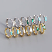 Elegant Geometric Design S925 Sterling Silver Hoop Earrings with Rectangular Cubic Zirconia for Women Fashion Jewelry in Multiple Colors - KIAHMILLA