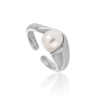 Elegant Geometric Design Shell Pear 925 Sterling Silver Adjustable Ring for Women Unique Style Modern Fashion Jewelry Anniversary Gift - KIAHMILLA