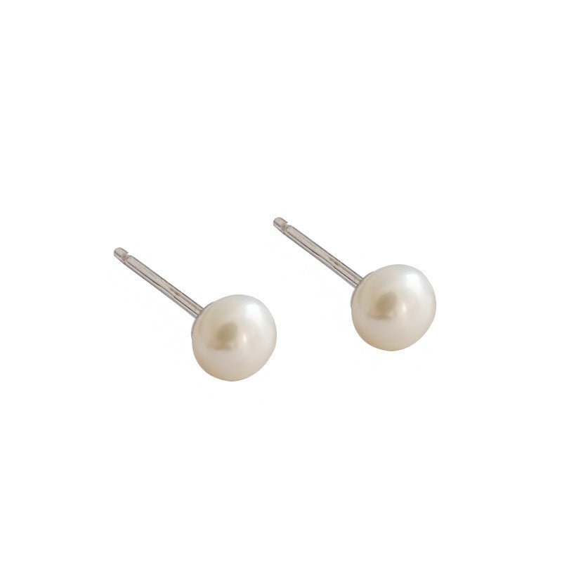 Elegant Minimalist Geometric Design Natural Freshwater Pearl 925 Sterling Silver Stud Earrings - KIAHMILLA