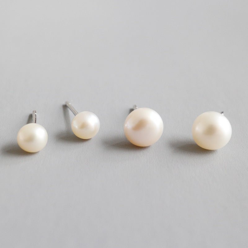 Elegant Minimalist Geometric Design Natural Freshwater Pearl 925 Sterling Silver Stud Earrings - KIAHMILLA