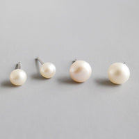 Elegant Minimalist Geometric Design Natural Freshwater Pearl 925 Sterling Silver Stud Earrings - KIAHMILLA