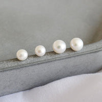 Elegant Minimalist Geometric Design Natural Freshwater Pearl 925 Sterling Silver Stud Earrings - KIAHMILLA