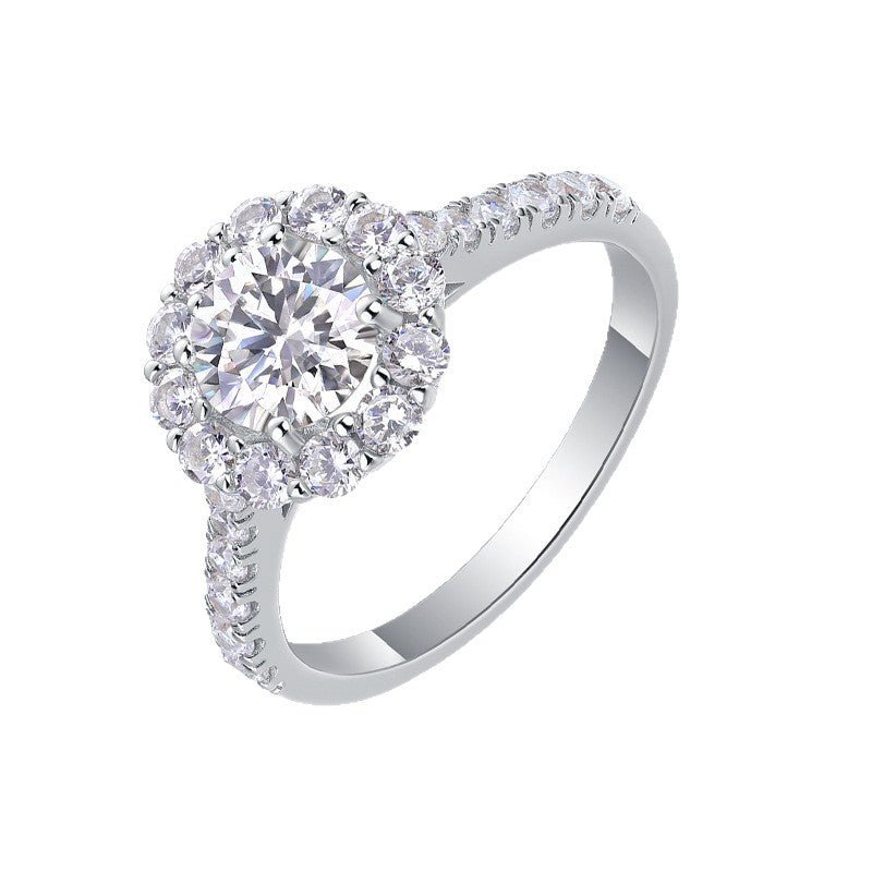 Elegant Moissanite and Cubic Zirconia Geometric Design 925 Sterling Silver Ring - KIAHMILLA