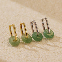 Elegant Natural Green Aventurine Ping Buckle 925 Sterling Silver Hoop Earrings - KIAHMILLA