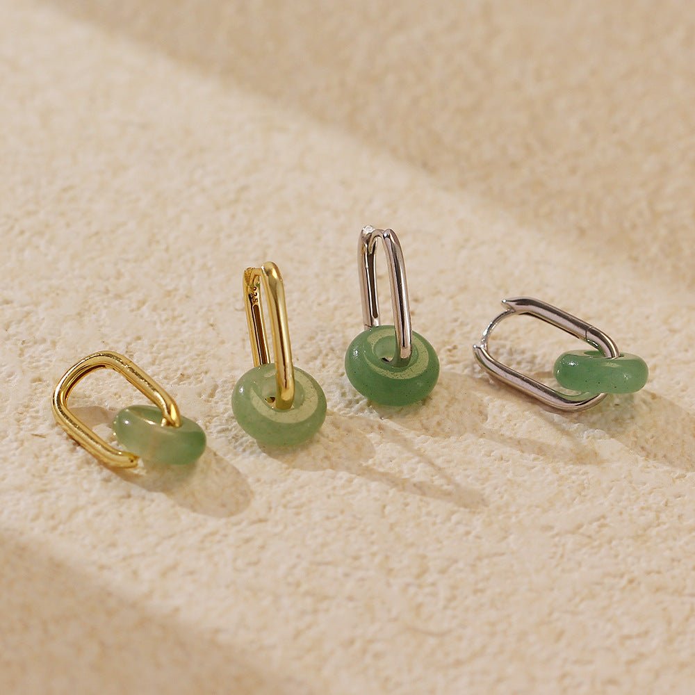 Elegant Natural Green Aventurine Ping Buckle 925 Sterling Silver Hoop Earrings - KIAHMILLA