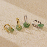 Elegant Natural Green Aventurine Ping Buckle 925 Sterling Silver Hoop Earrings - KIAHMILLA