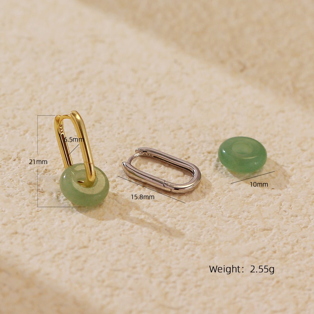 Elegant Natural Green Aventurine Ping Buckle 925 Sterling Silver Hoop Earrings - KIAHMILLA