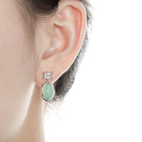 Elegant Natural Green Oval Aventurine CZ 925 Sterling Silver Dangling Earrings - KIAHMILLA