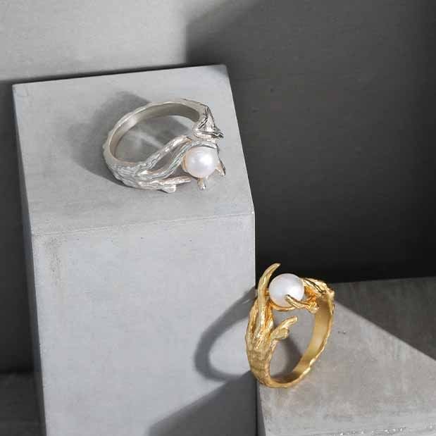 Elegant Natural Pearl Irregular 925 Sterling Silver Adjustable Ring - KIAHMILLA