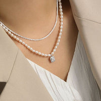Elegant Natural Pearl Rectangle CZ 925 Sterling Silver Necklace - KIAHMILLA