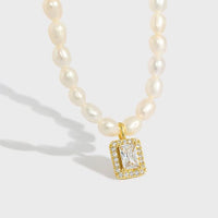 Elegant Natural Pearl Rectangle CZ 925 Sterling Silver Necklace - KIAHMILLA