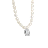 Elegant Natural Pearl Rectangle CZ 925 Sterling Silver Necklace - KIAHMILLA