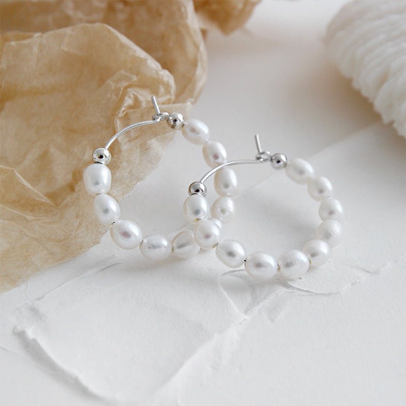 Elegant Natural Pearls Circles 925 Sterling Silver Hoop Earrings - KIAHMILLA