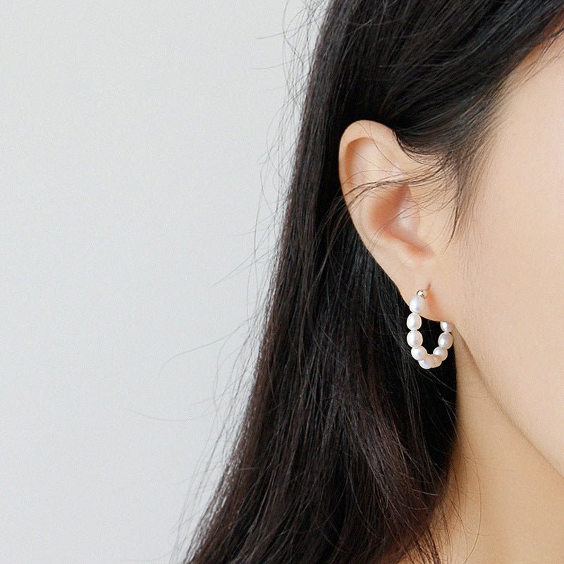 Elegant Natural Pearls Circles 925 Sterling Silver Hoop Earrings - KIAHMILLA