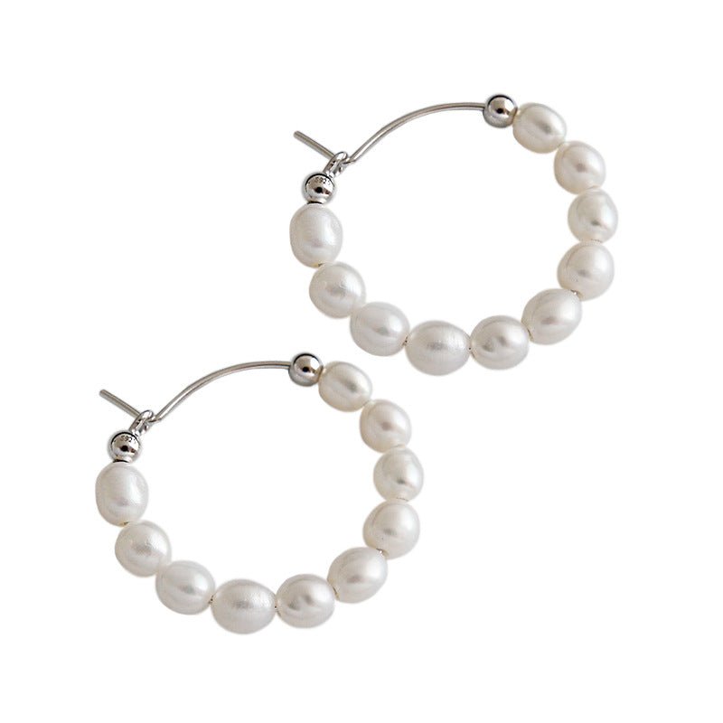 Elegant Natural Pearls Circles 925 Sterling Silver Hoop Earrings - KIAHMILLA