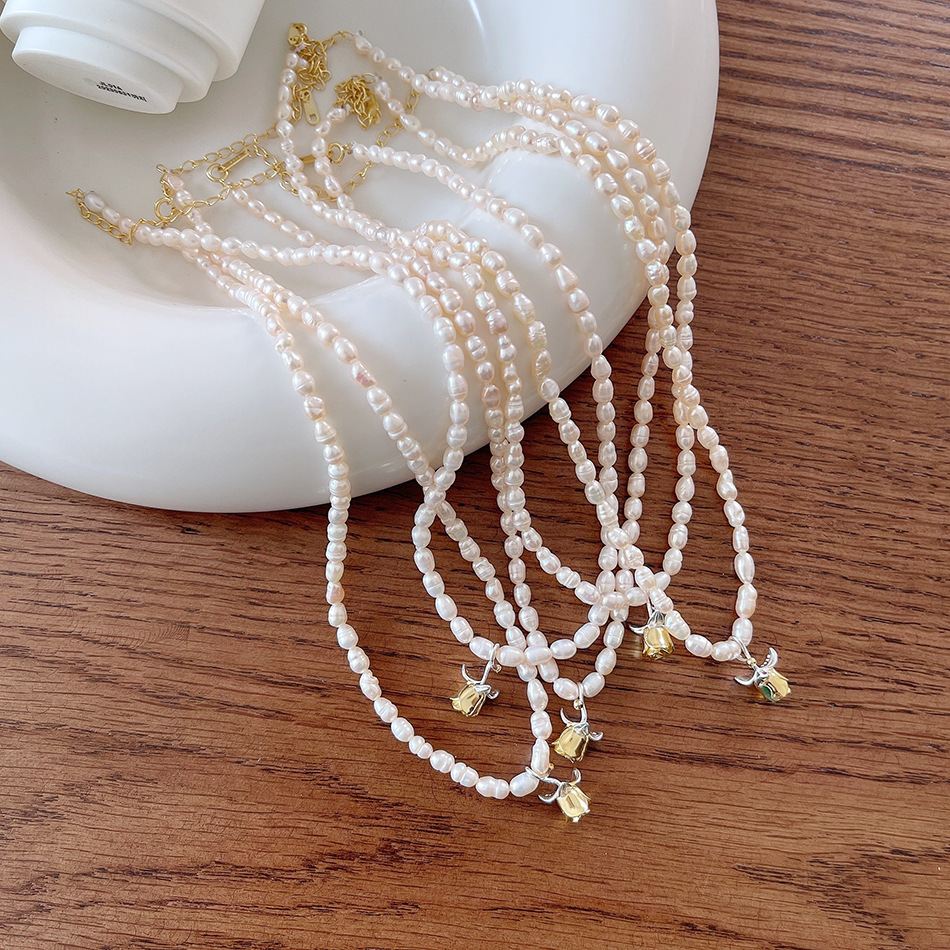 Elegant Natural Pearls Rose FLower 925 Sterling Silver Necklace - KIAHMILLA
