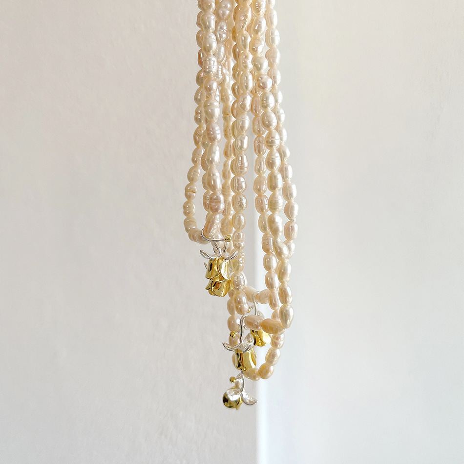 Elegant Natural Pearls Rose FLower 925 Sterling Silver Necklace - KIAHMILLA