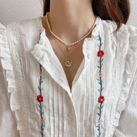 Elegant Natural Pearls Rose FLower 925 Sterling Silver Necklace - KIAHMILLA