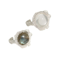 Elegant Round Natural Anemousite/Crystal CZ 925 Sterling Silver Adjustable Ring - KIAHMILLA