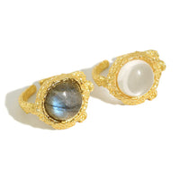 Elegant Round Natural Anemousite/Crystal CZ 925 Sterling Silver Adjustable Ring - KIAHMILLA