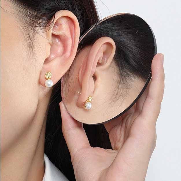 Elegant Round Natural Cultured Pearl 925 Sterling Silver Stud Earrings - KIAHMILLA
