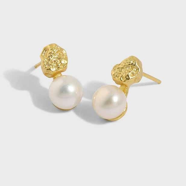 Elegant Round Natural Cultured Pearl 925 Sterling Silver Stud Earrings - KIAHMILLA