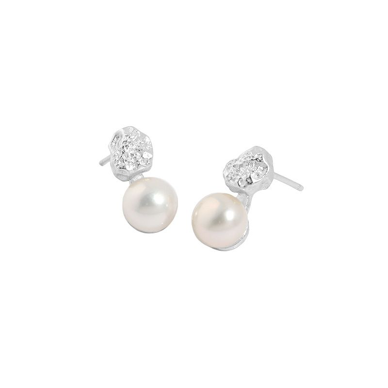 Elegant Round Natural Cultured Pearl 925 Sterling Silver Stud Earrings - KIAHMILLA