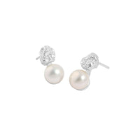 Elegant Round Natural Cultured Pearl 925 Sterling Silver Stud Earrings - KIAHMILLA