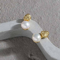 Elegant Round Natural Cultured Pearl 925 Sterling Silver Stud Earrings - KIAHMILLA