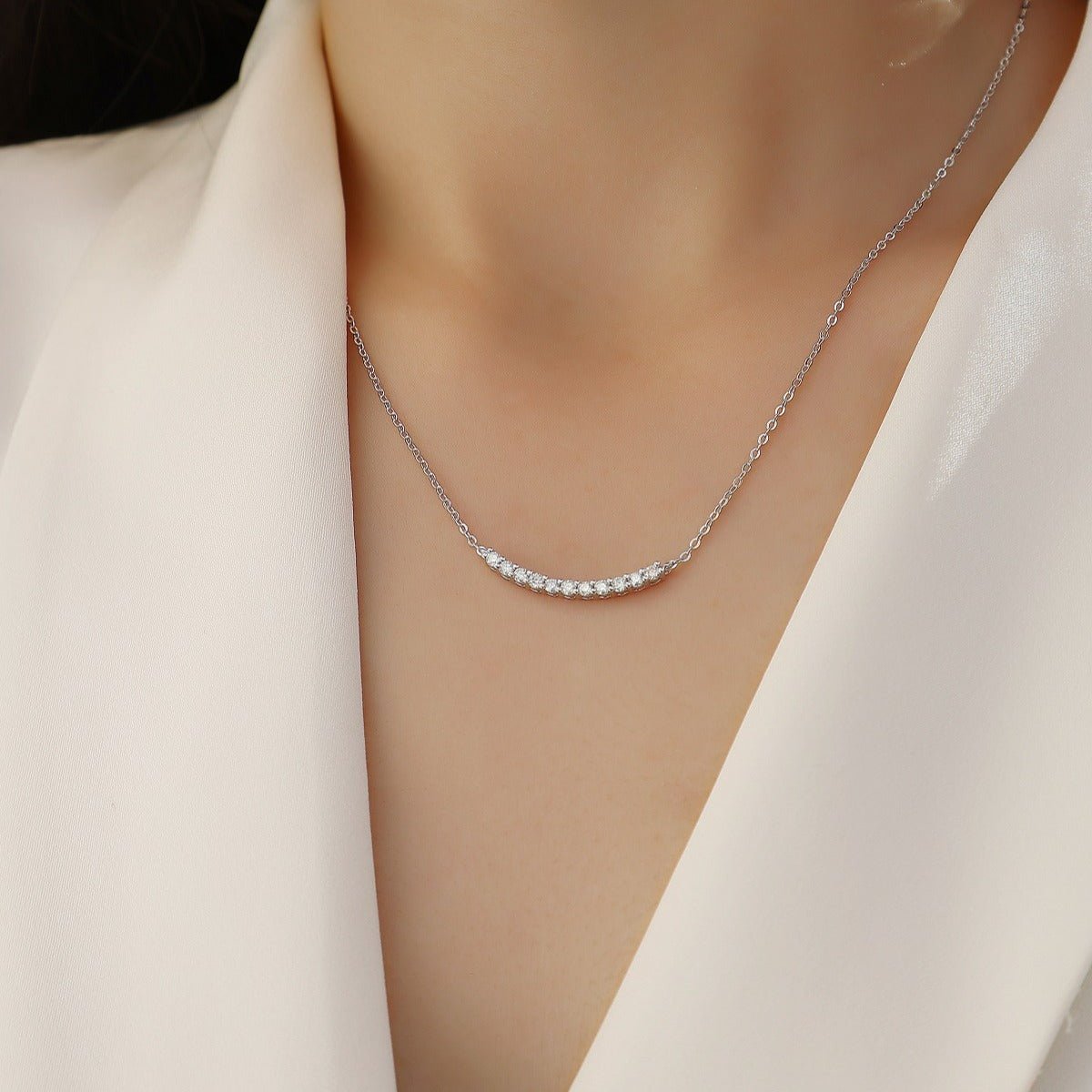 Elegant Women Fashion Statement 925 Sterling Silver and Moissanite Stones Geometric Moissanite Silver Necklace - KIAHMILLA