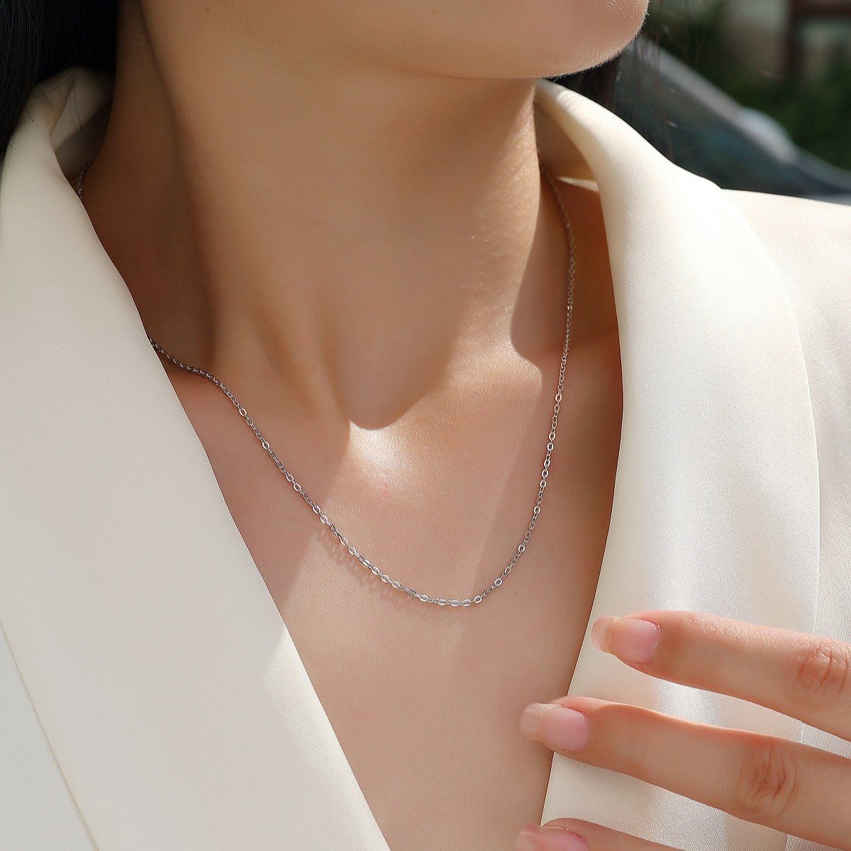 Elegant Women Fashionable Simple Style Geometric Design 925 Sterling Silver Chain Necklace - KIAHMILLA