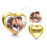 Engraved Heart Photo Charm 14k Gold Plated Silver - Coolpeacock