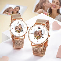 Engraved Rose Gold Alloy Bracelet Photo Watch 36mm Gifts for Mom - Coolpeacock