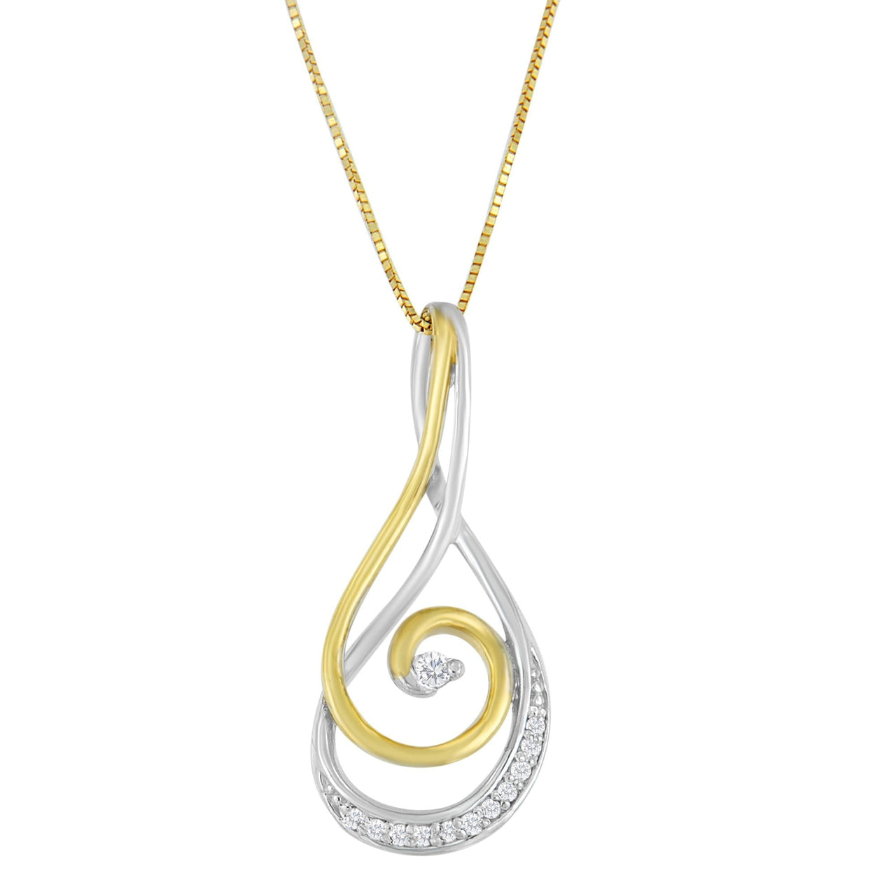Espira 10K Two-Tone Gold Round Cut Diamond Sparkling Spiral Pendant Necklace (1/6 cttw, J-K Color, I2-I3 Clarity) - KIAHMILLA