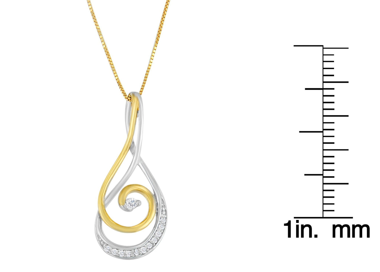 Espira 10K Two-Tone Gold Round Cut Diamond Sparkling Spiral Pendant Necklace (1/6 cttw, J-K Color, I2-I3 Clarity) - KIAHMILLA