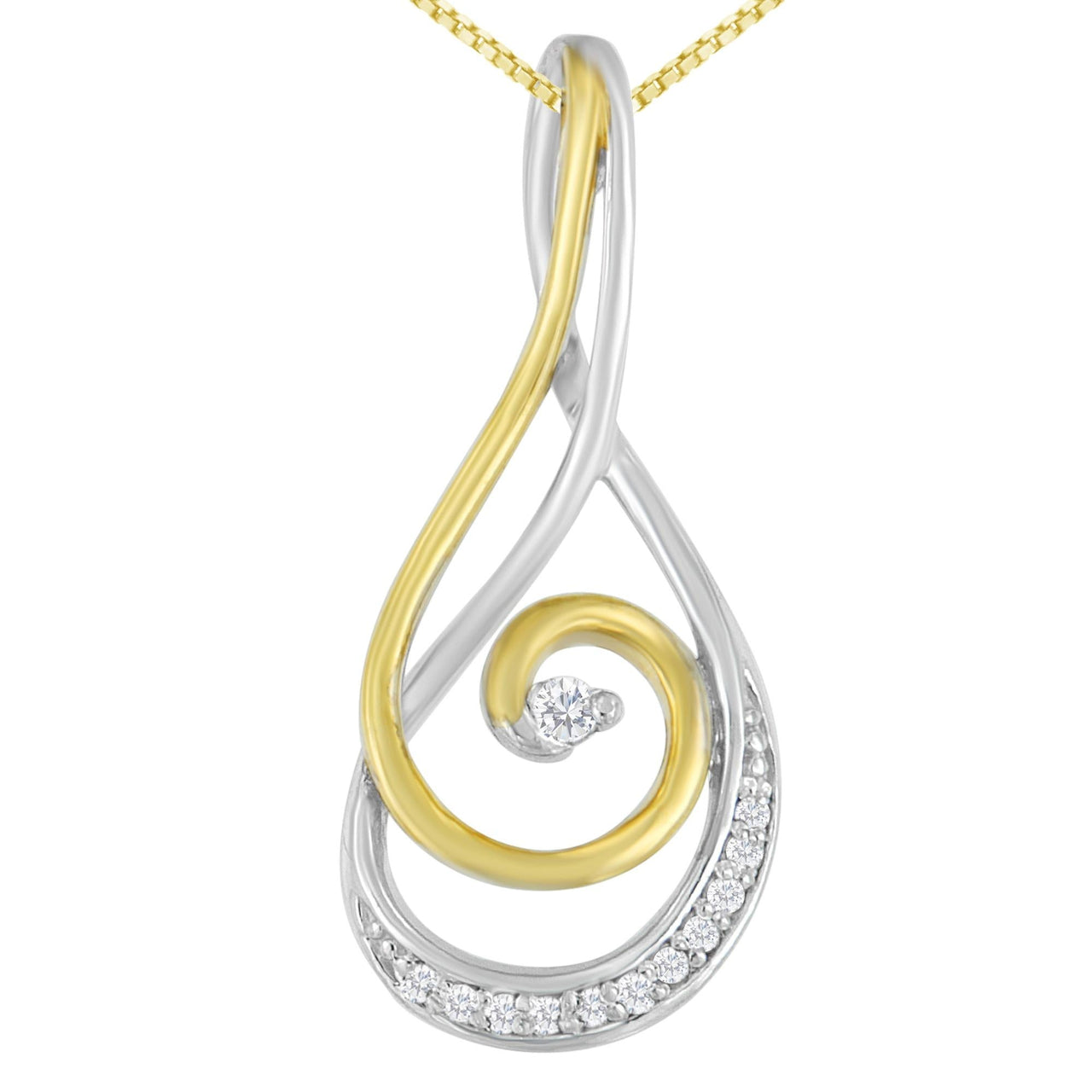 Espira 10K Two-Tone Gold Round Cut Diamond Sparkling Spiral Pendant Necklace (1/6 cttw, J-K Color, I2-I3 Clarity) - KIAHMILLA