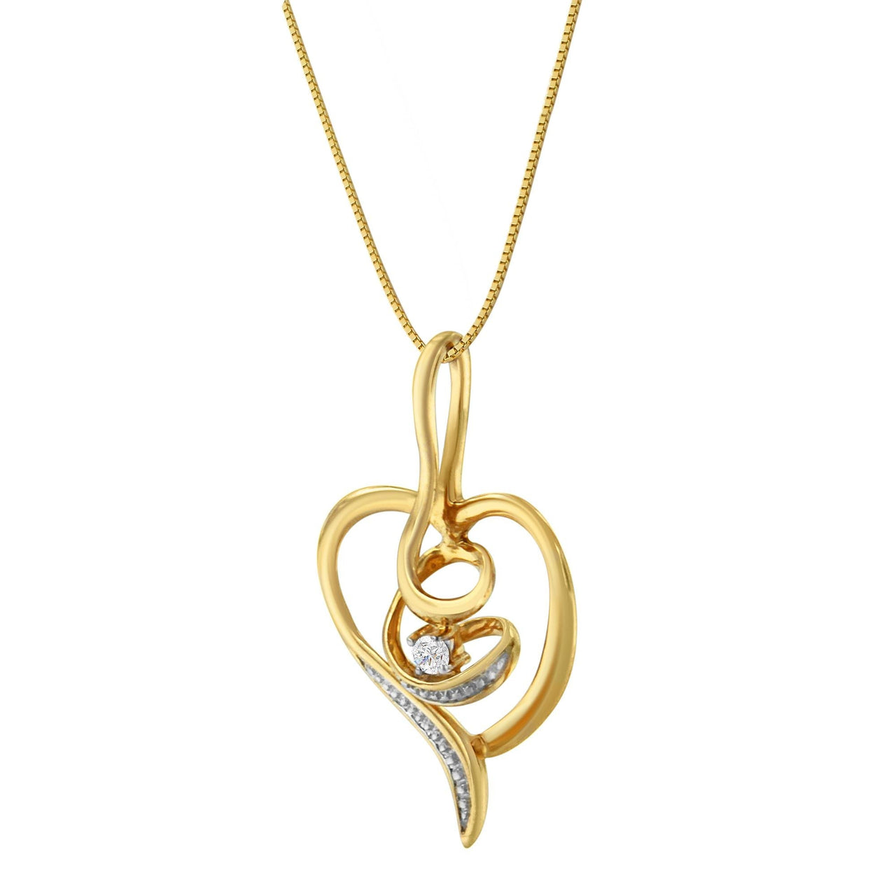 Espira 10K Yellow Gold .03 Cttw Diamond-Accented Round-Cut Diamond Swirl Open Heart 18" Pendant Necklace (I-J Color, I2-I3 Clarity) - KIAHMILLA