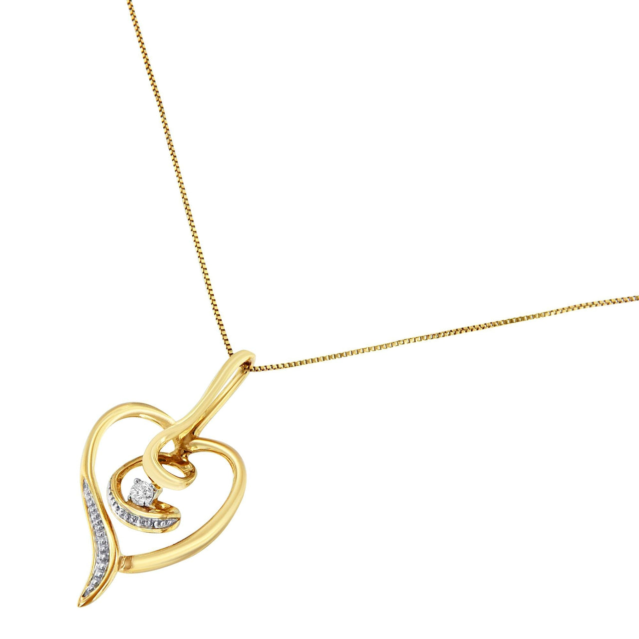 Espira 10K Yellow Gold .03 Cttw Diamond-Accented Round-Cut Diamond Swirl Open Heart 18" Pendant Necklace (I-J Color, I2-I3 Clarity) - KIAHMILLA