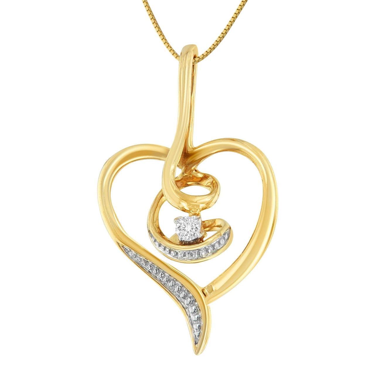 Espira 10K Yellow Gold .03 Cttw Diamond-Accented Round-Cut Diamond Swirl Open Heart 18" Pendant Necklace (I-J Color, I2-I3 Clarity) - KIAHMILLA