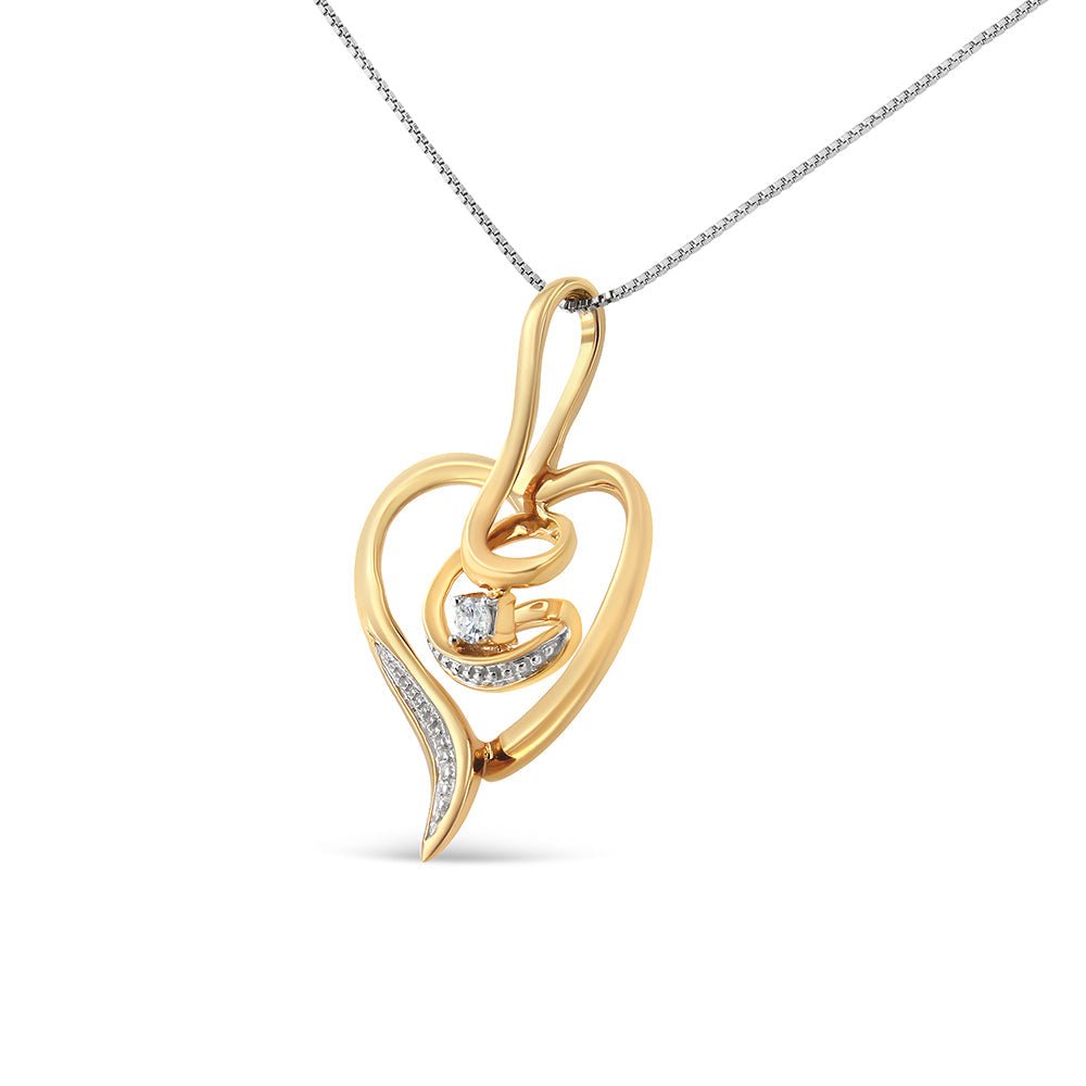 Espira 10K Yellow Gold .03 Cttw Diamond-Accented Round-Cut Diamond Swirl Open Heart 18" Pendant Necklace (I-J Color, I2-I3 Clarity) - KIAHMILLA