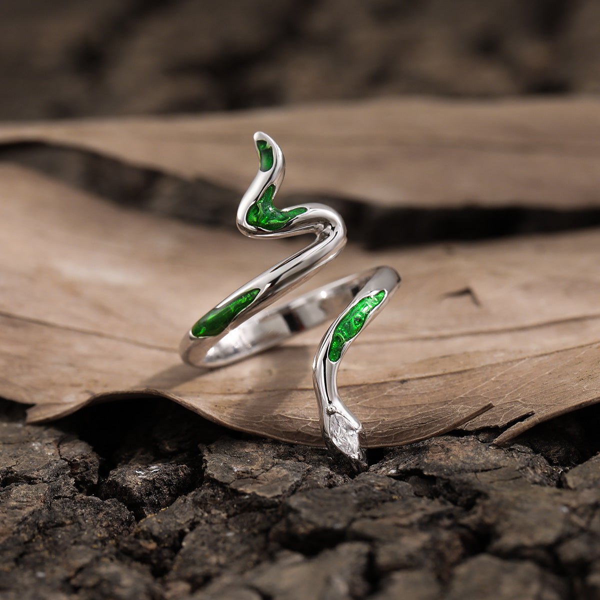 Fashion Animail Green Epoxy Snake 925 Sterling Silver Adjustable Ring - KIAHMILLA