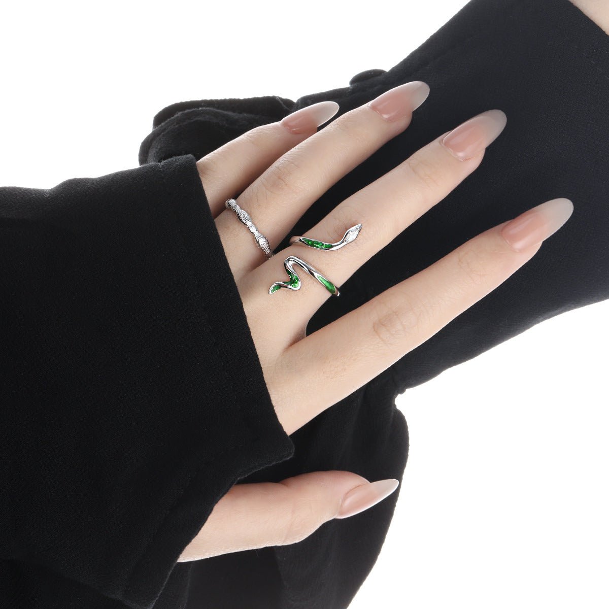 Fashion Animail Green Epoxy Snake 925 Sterling Silver Adjustable Ring - KIAHMILLA