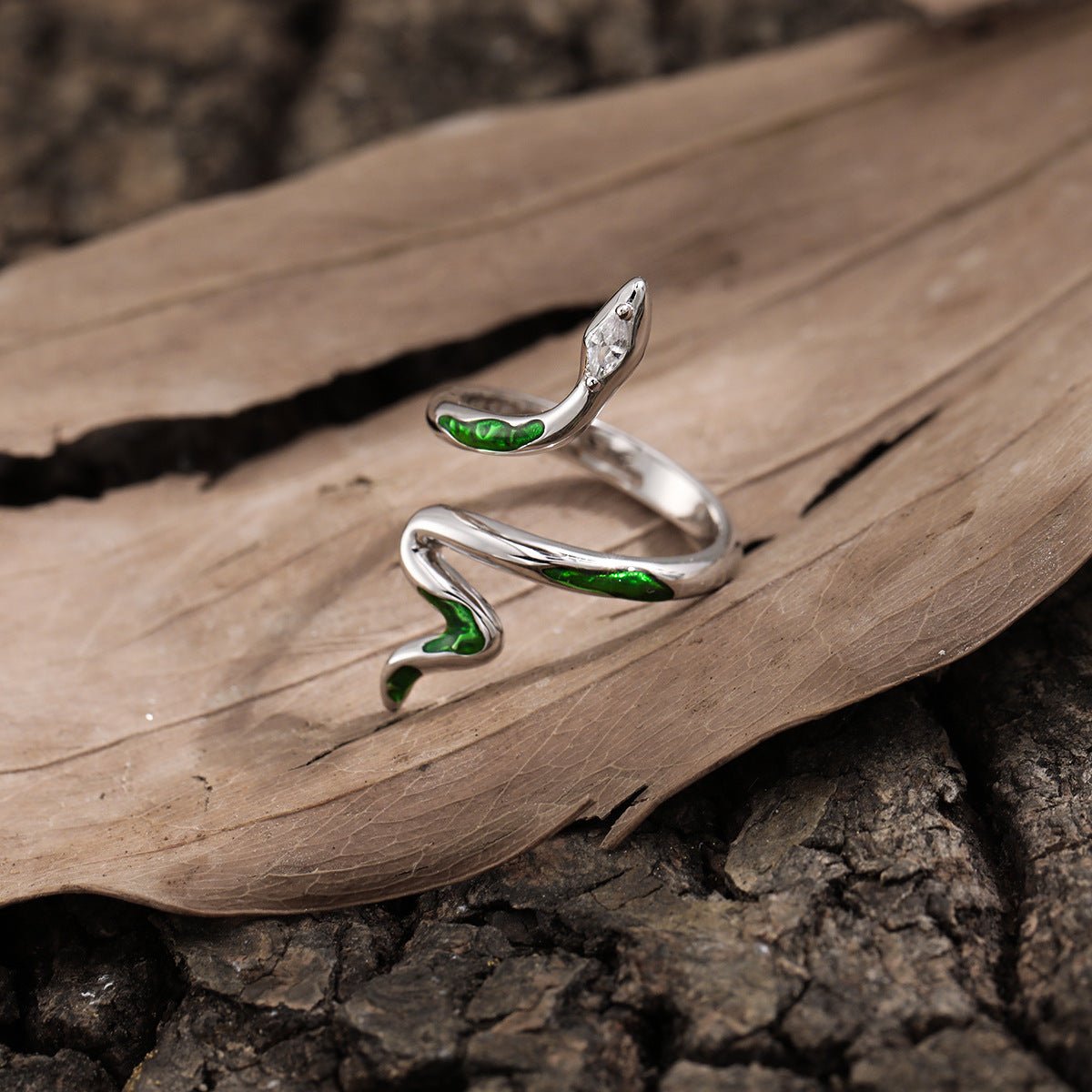 Fashion Animail Green Epoxy Snake 925 Sterling Silver Adjustable Ring - KIAHMILLA