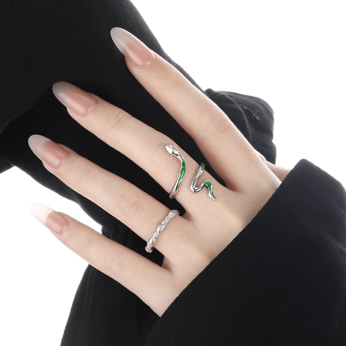 Fashion Animail Green Epoxy Snake 925 Sterling Silver Adjustable Ring - KIAHMILLA