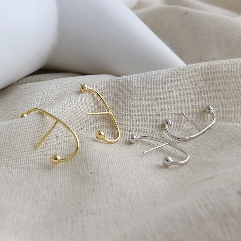 Fashion Beads C Shape New 925 Sterling Silver Stud Earrings - KIAHMILLA
