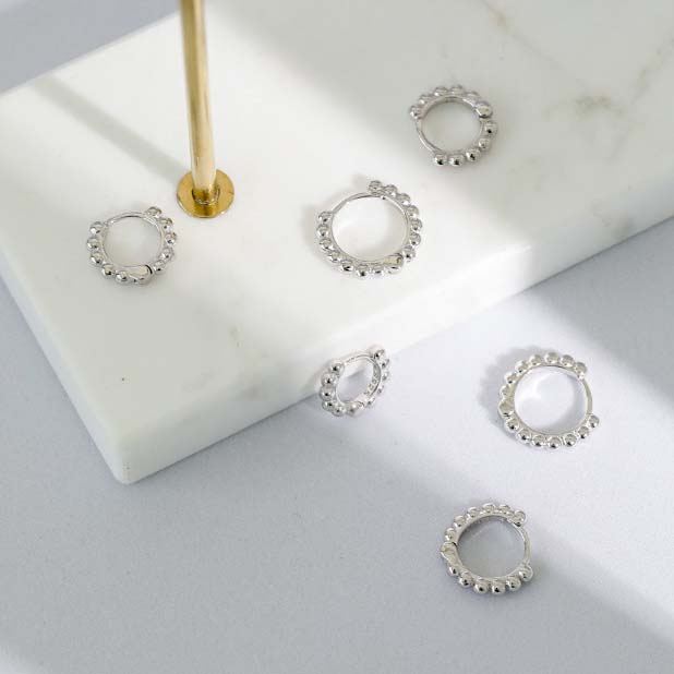 Fashion Beads Circle 925 Sterling Silver Huggie Hoop Earrings - KIAHMILLA