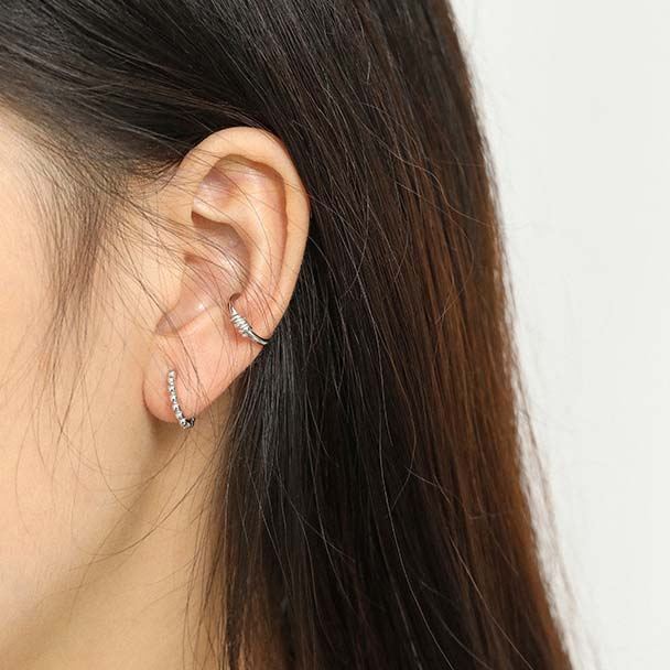 Fashion Beads Circle 925 Sterling Silver Huggie Hoop Earrings - KIAHMILLA