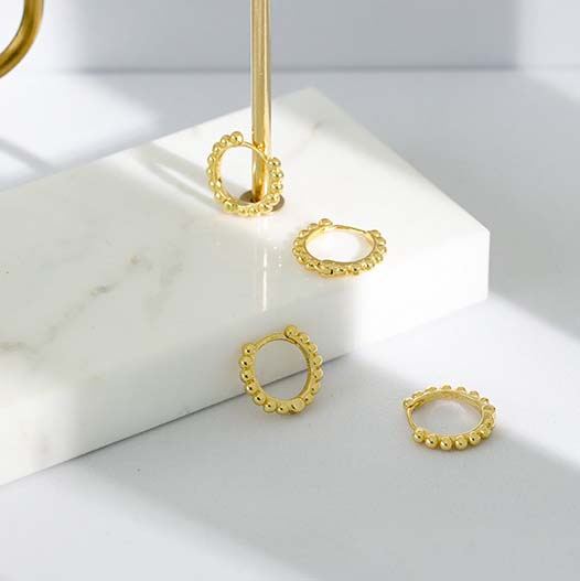 Fashion Beads Circle 925 Sterling Silver Huggie Hoop Earrings - KIAHMILLA