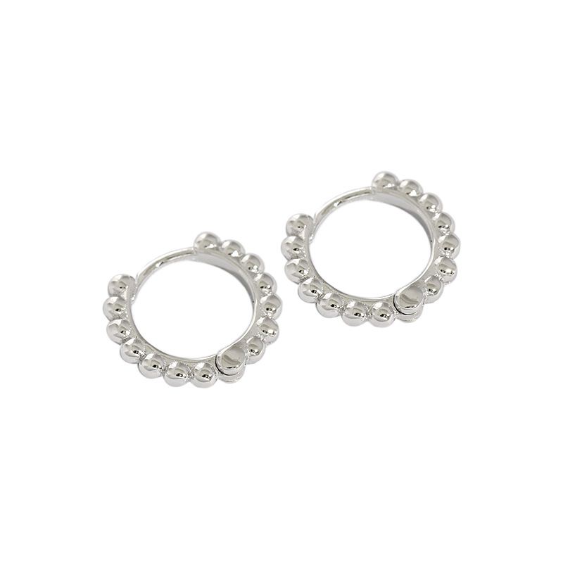 Fashion Beads Circle 925 Sterling Silver Huggie Hoop Earrings - KIAHMILLA
